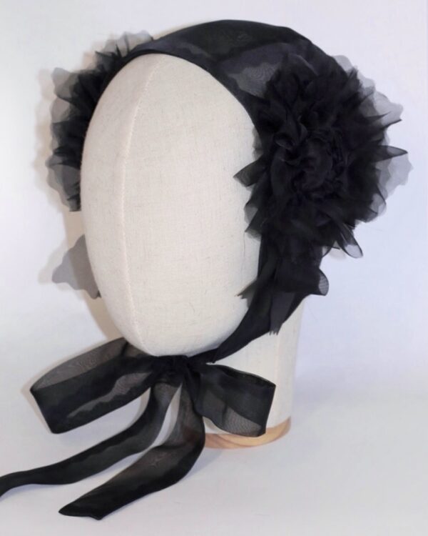 Transparent Silk Organza Black Swan Bonnet